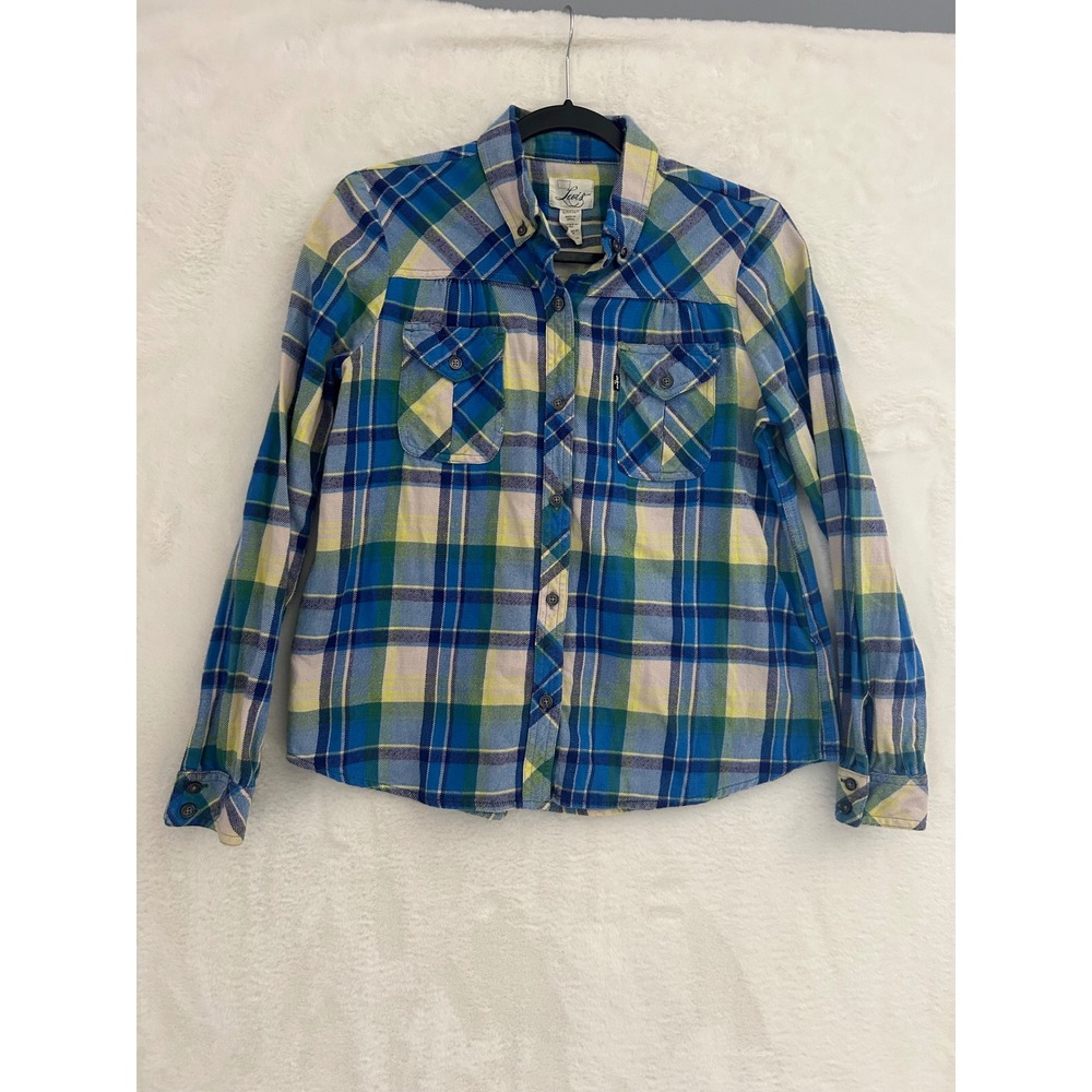 Levis Womens Plaid Button Down Shirt Blue‎ Green Yellow Cotton Long Sleeve Small